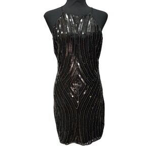 Womens Deedee Mini Dress Black Cocktail‎ Dress Sequined Embellished Size Small